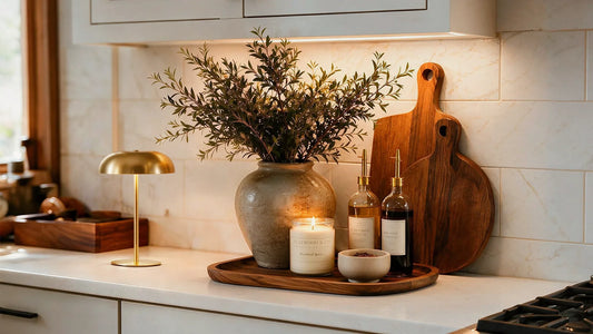 Kitchen counter lamp adding warm ambient light without rewiring