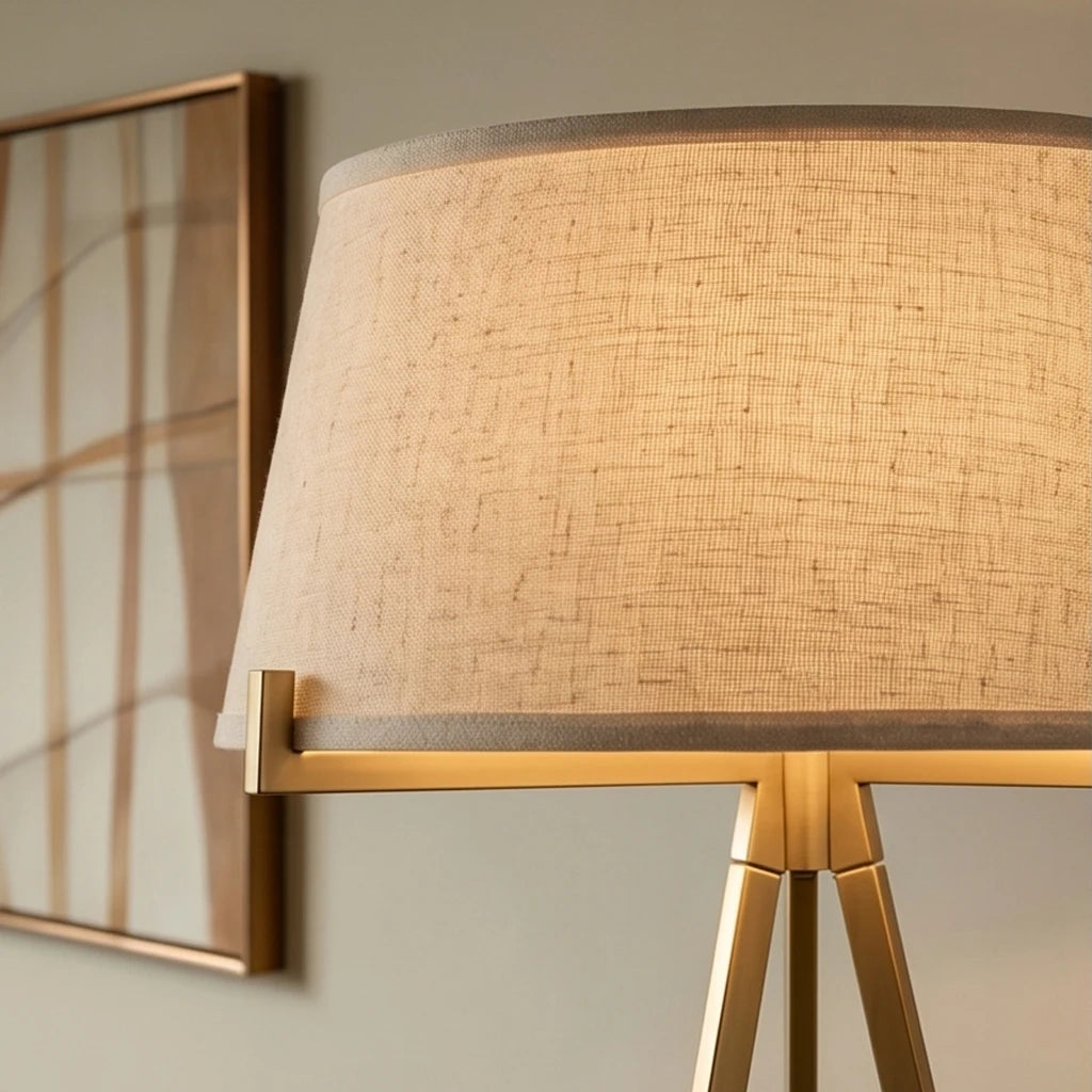 Mid-Century Tripod Floor Lamp with Linen Shade