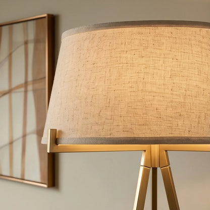 Mid-Century Tripod Floor Lamp with Linen Shade