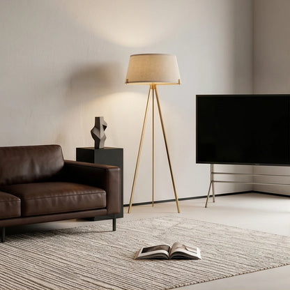 Mid-Century Tripod Floor Lamp with Linen Shade