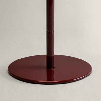Glossy oxblood cordless mushroom table lamp base and adjustable stem detail