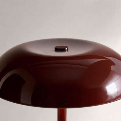 Glossy oxblood cordless mushroom lamp shade with top touch control