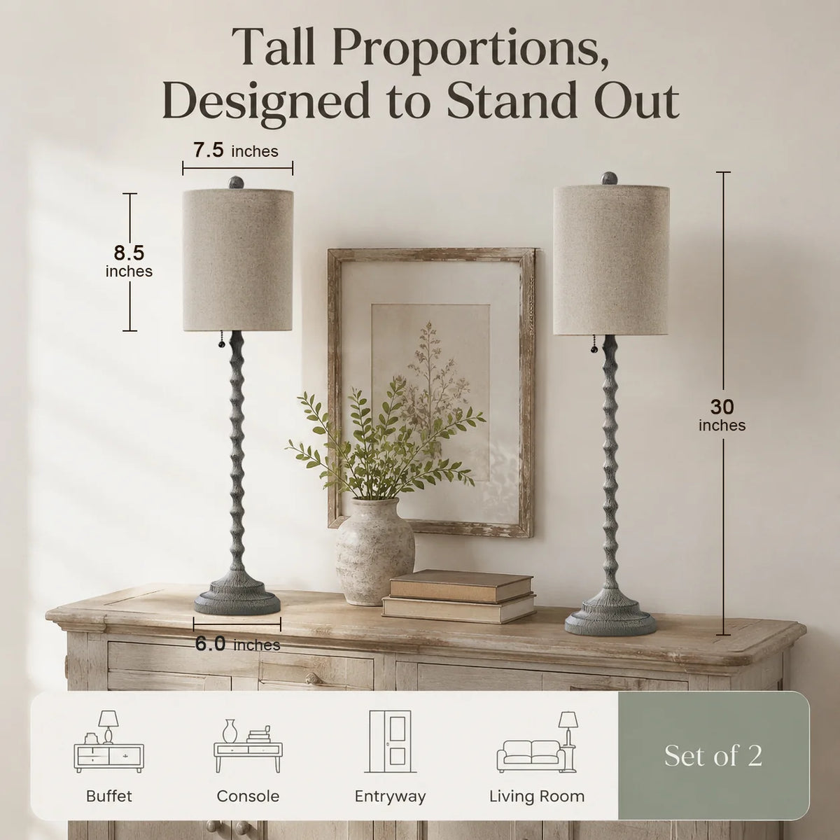 Lampworks farmhouse buffet lamp dimensions: 30 inches tall with 7.5-inch shade and 6-inch base
