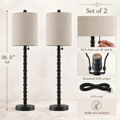 Set of two Lampworks buffet lamps with pull-chain switches, E26 sockets and 6-foot cords